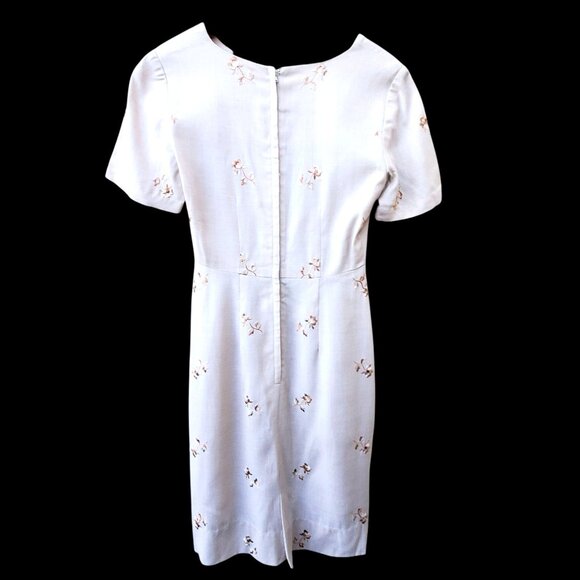 1950s Pin Up Wiggle Dress Size 4 Beige Embroidered Metal Zipper NWOT Deadstock - Picture 6 of 11